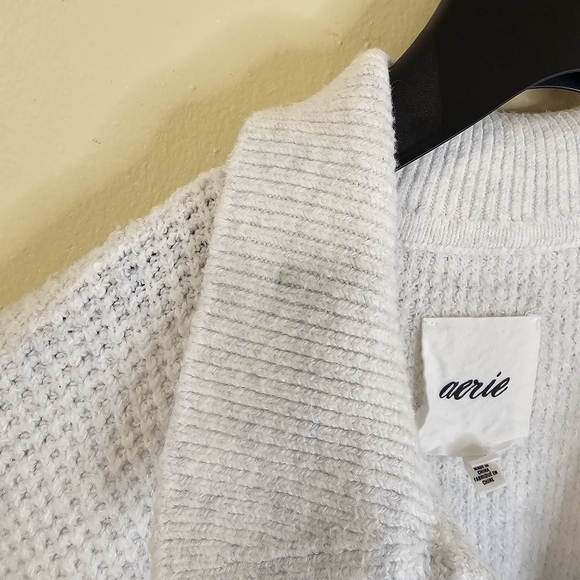 Aerie Cream Waffle Knit Sweater Collared Pullover Cotton Blend Soft Cozy Relaxed - Picture 3 of 11